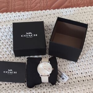 Coach Elliot 36mm White Watch With Leather Strap NWT Brand New In Box